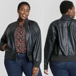 Ava & Viv 1X Bomber Jacket Black Vegan Leather